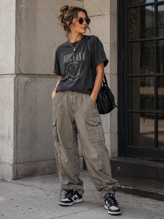 BBJ Los Angeles Pants - BBJ Los Angeles Cargo Pants L Khaki Utility Jogger Hem Streetwear Y2K